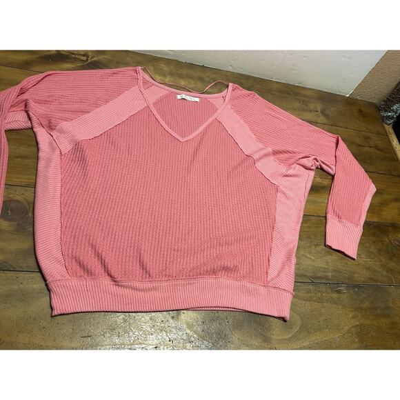 Free People Santa Clara Thermal Salmon Long Sleeve Top Size Medium Oversized - Picture 5 of 11